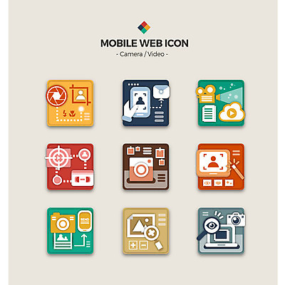 아이콘 편집 사람없음 스마트폰 세트 카메라 카세트테이프 확대 웹아이콘 영사기 모바일아이콘 공유 2D아이콘 AI파일 모바일 전자제품 핸드폰 스마트기기 파일형식 벡터