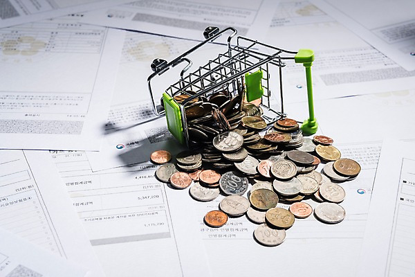 포토 JPG 스튜디오촬영 실내 사람없음 아웃포커스 금융 동전 카트 쇼핑카 문서 쏟아짐 세금 연말정산 국내포토 돈 모션 촬영기법 내부 경제 쇼핑 파일형식