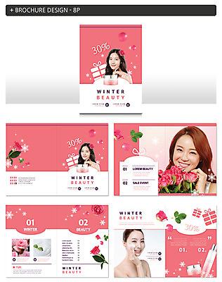 템플릿 여자 ZIP 겨울 팜플렛 여러명 20대 뷰티 장미 세일 화장품 한국인 스킨케어 성인여자만 인디자인 INDD 이미지템플릿 계절 꽃 다수 사람 동양인 청년 여자만 성인만 파일형식