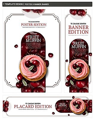 PSD 배너 배너템플릿 가로배너 ZIP 포스터 세로배너 음식 나뭇잎 사람없음 세트 현수막 체리 컵케이크 생크림 템플릿 잎 과일 가로 세로 케이크 크림 파일형식