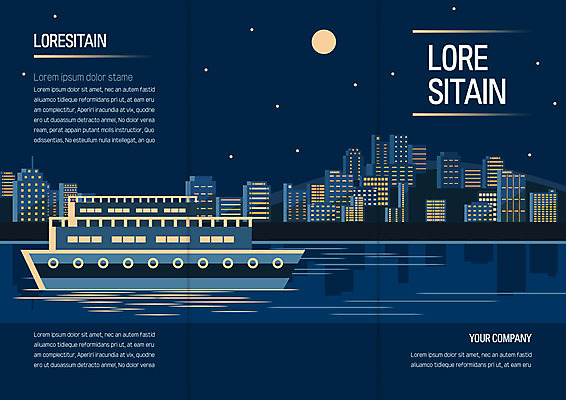 템플릿 표지디자인 북디자인 출판디자인 표지 리플렛 북커버 3단접지 빌딩 팜플렛 사람없음 강 달 도시 야간 유람선 이미지템플릿 AI파일 자연요소 배_교통 건물 파일형식 벡터