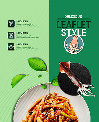 PSD 템플릿 접시 표지디자인 북디자인 출판디자인 표지 한식 음식 리플렛 2단접지 북커버 나뭇잎 팜플렛 사람없음 오징어 오징어볶음 이미지템플릿 식기 잎 연체동물 수중동물 볶음 파일형식