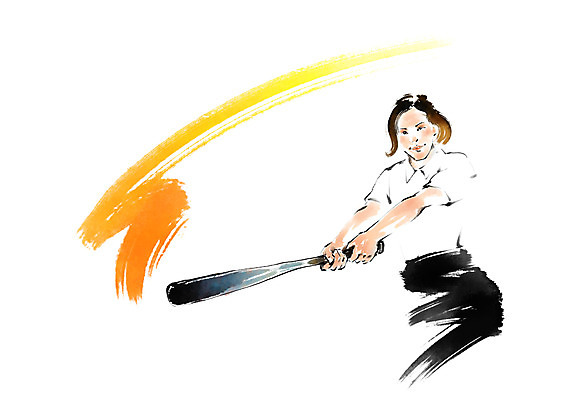 PSD 여자 일러스트 캘리그라피 붓터치 한명 상반신 성인 야구 야구방망이 비즈니스우먼 스윙 국내일러스트 1 포즈 비즈니스 사람 구기 야구용품 직장인 파일형식