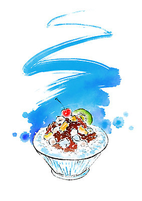 PSD 그릇 음식 일러스트 캘리그라피 붓터치 여름음식 사람없음 체리 빙수 팥 팥빙수 후르츠칵테일 제철음식 국내일러스트 식기 과일 디저트 제철 파일형식 여름_계절