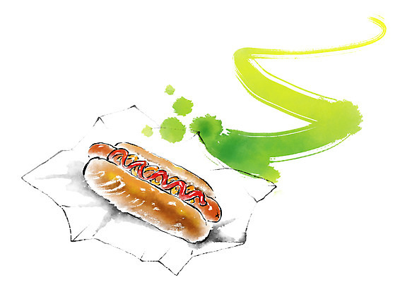 PSD 음식 빵 일러스트 캘리그라피 붓터치 샌드위치 사람없음 소시지 케첩 국내일러스트 소스_음식 가공식품 파일형식