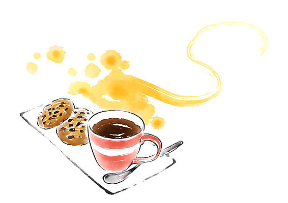 PSD 접시 커피 음식 일러스트 캘리그라피 붓터치 사람없음 쿠키 커피잔 티스푼 국내일러스트 식기 음료 디저트 잔 숟가락 파일형식