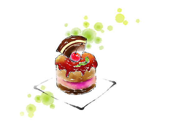 PSD 접시 음식 일러스트 캘리그라피 사람없음 케이크 체리 국내일러스트 식기 과일 디저트 파일형식