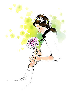 PSD 커플 여자 신부 부케 결혼 프로포즈 일러스트 캘리그라피 성인 두명 국내일러스트 꽃다발 관계 사람 이벤트 파일형식