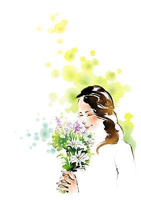 PSD 여자 꽃다발 결혼 일러스트 캘리그라피 한명 성인 향기 국내일러스트 1 꽃 사람 이벤트 냄새 파일형식