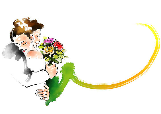 PSD 커플 여자 남자 꽃다발 결혼 프로포즈 일러스트 캘리그라피 포옹 붓터치 성인 두명 국내일러스트 꽃 관계 안기 사람 이벤트 파일형식