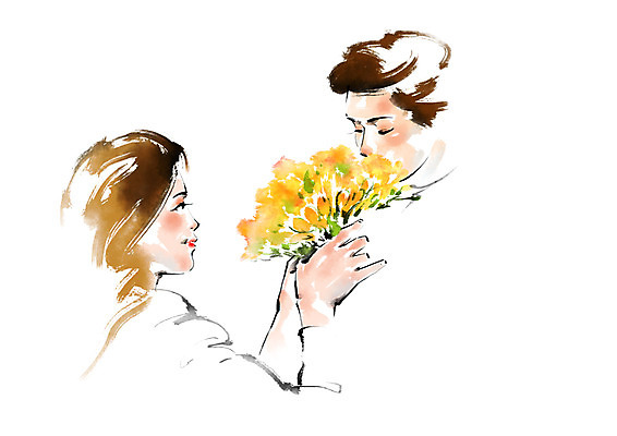 PSD 커플 여자 남자 꽃다발 결혼 프로포즈 일러스트 캘리그라피 성인 두명 국내일러스트 꽃 관계 사람 이벤트 파일형식