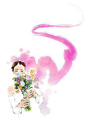 PSD 여자 신부 꽃다발 결혼 프로포즈 일러스트 캘리그라피 붓터치 한명 성인 국내일러스트 1 꽃 사람 이벤트 파일형식