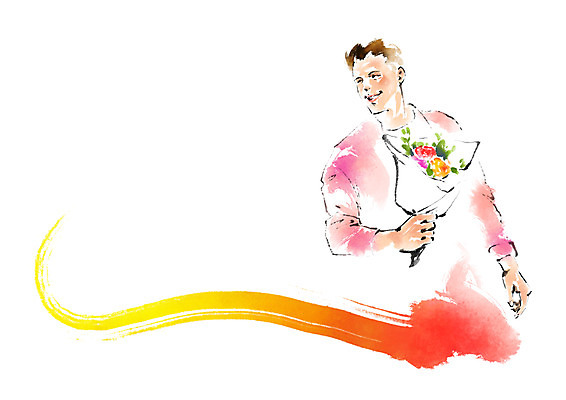 PSD 남자 꽃다발 프로포즈 일러스트 캘리그라피 붓터치 한명 성인 국내일러스트 1 꽃 사람 파일형식