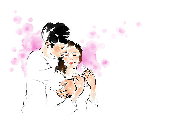 PSD 커플 여자 남자 일러스트 캘리그라피 붓터치 사랑 상반신 성인 두명 백허그 국내일러스트 감정 관계 포옹 사람 파일형식