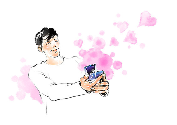 PSD 남자 프로포즈 일러스트 캘리그라피 붓터치 사랑 한명 상반신 성인 하트 반지 반지케이스 국내일러스트 모양 1 감정 장신구 사람 보관함 파일형식