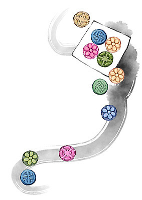 PSD 한국전통 접시 한식 일러스트 캘리그라피 사람없음 전통음식 다식 오색다식 국내일러스트 전통 식기 음식 한국 파일형식