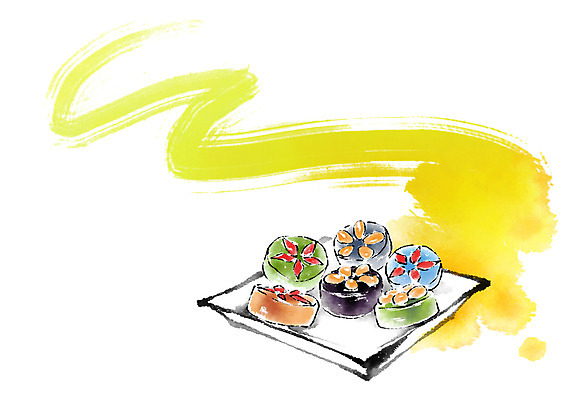 PSD 한국전통 접시 한식 일러스트 캘리그라피 사람없음 전통음식 화과자 국내일러스트 전통 식기 음식 한국 과자 파일형식