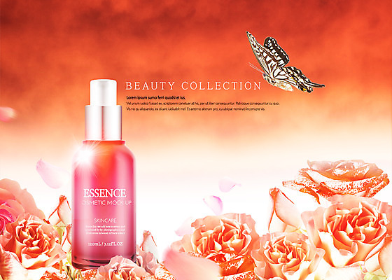 PSD 편집 편집이미지 꽃 나비 사람없음 뷰티 화장품 스킨케어 에센스 이미지편집 식물 곤충 파일형식