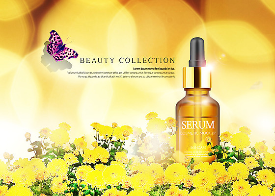 PSD 편집 편집이미지 꽃 나비 사람없음 뷰티 화장품 스킨케어 세럼 이미지편집 식물 곤충 파일형식