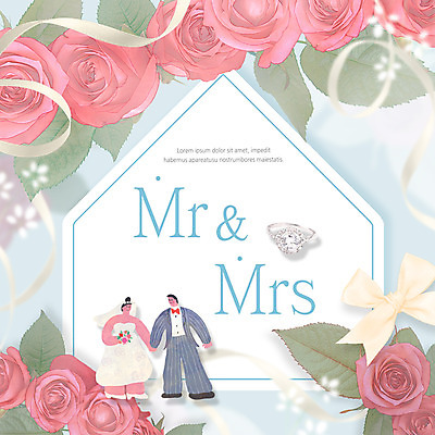 PSD 편집 편집이미지 여자 남자 꽃 리본 신부 신랑 결혼 성인 두명 장미 반지 청첩장 이미지편집 식물 장신구 카드_감사 사람 이벤트 파일형식