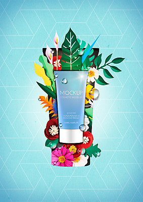 PSD 편집 편집이미지 꽃 사람없음 뷰티 화장품 물방울 스킨케어 튜브용기 이미지편집 식물 용기_그릇 파일형식