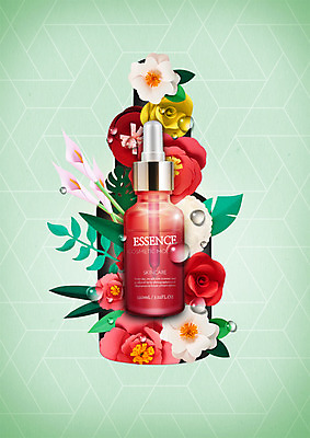 PSD 편집 편집이미지 꽃 사람없음 뷰티 화장품 물방울 스킨케어 에센스 이미지편집 식물 파일형식