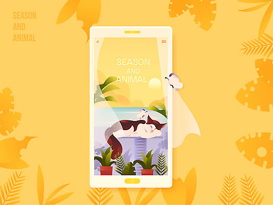 동물 한마리 화분 나비 일러스트 나뭇잎 사람없음 스마트폰 일출 고양이 봄 반려 국내일러스트 AI파일 1 계절 곤충 잎 포유류 핸드폰 스마트기기 반려동물 노을 파일형식 벡터