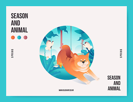 나무 동물 한마리 꽃 나비 일러스트 사람없음 봄 강아지 반려 시바견 국내일러스트 AI파일 식물 1 계절 곤충 반려동물 개 파일형식 벡터