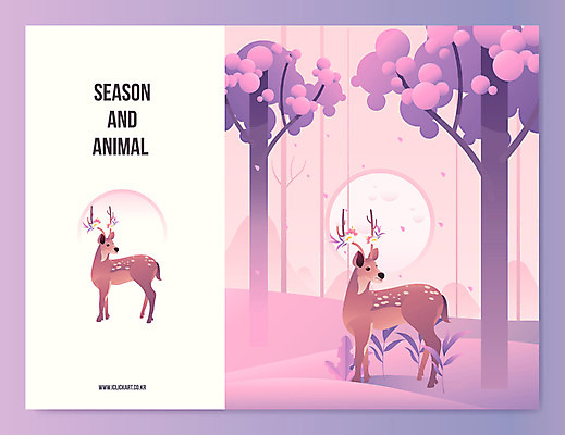 나무 동물 두마리 일러스트 사슴 나뭇잎 사람없음 태양 봄 벚꽃 숲 국내일러스트 AI파일 자연요소 식물 계절 꽃 잎 2 포유류 파일형식 벡터