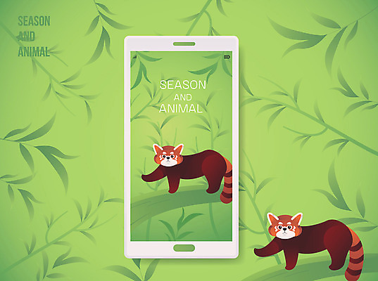 동물 야생동물 두마리 일러스트 나뭇잎 사람없음 스마트폰 봄 레서판다 국내일러스트 AI파일 계절 잎 2 포유류 핸드폰 스마트기기 파일형식 벡터