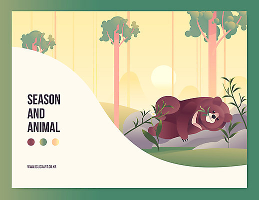 나무 동물 한마리 일러스트 곰 사람없음 태양 봄 바위 숲 먹기 반달가슴곰 국내일러스트 AI파일 자연요소 식물 1 계절 포유류 모션 돌_바위 파일형식 벡터