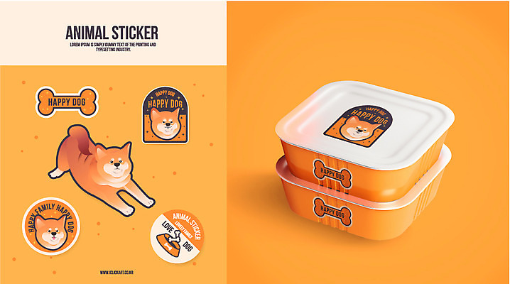 동물 스티커 여러마리 일러스트 사람없음 캔 강아지 통조림 반려 애견간식 목업 시바견 국내일러스트 AI파일 다수 반려동물 개 파일형식 벡터
