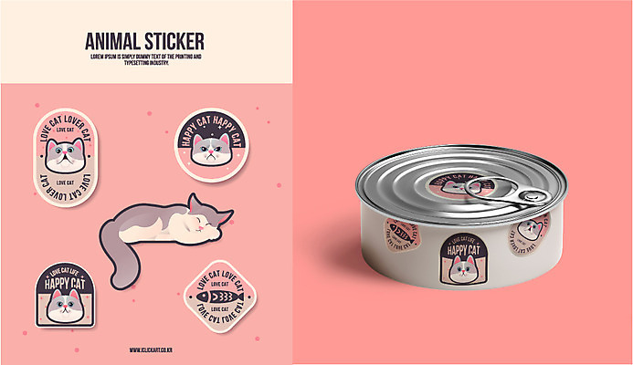 동물 스티커 여러마리 일러스트 사람없음 고양이 캔 통조림 애견간식 목업 국내일러스트 AI파일 다수 포유류 반려동물 파일형식 벡터