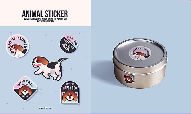 동물 스티커 여러마리 일러스트 통 사람없음 캔 강아지 비글 목업 국내일러스트 AI파일 다수 반려동물 개 파일형식 벡터