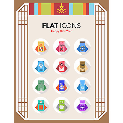 아이콘 패턴 편지봉투 새해 복주머니 한국 사람없음 전통무늬 플랫아이콘 격자 오색 2D아이콘 AI파일 전통 아시아 무늬 봉투 전통소품 편지 파일형식 벡터