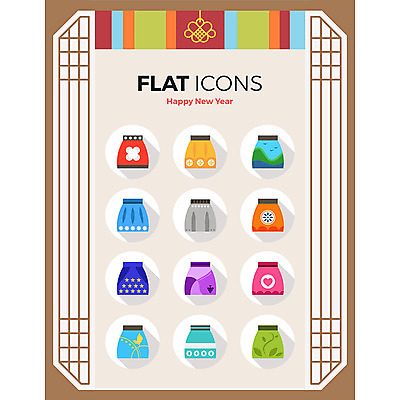 아이콘 패턴 새해 사람없음 치마 전통무늬 한복 플랫아이콘 격자 오색 2D아이콘 AI파일 한국전통 전통 무늬 하의 전통의상 파일형식 벡터