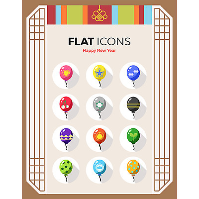 아이콘 새해 사람없음 전통무늬 플랫아이콘 격자 풍선 오색 2D아이콘 AI파일 전통 무늬 파일형식 벡터