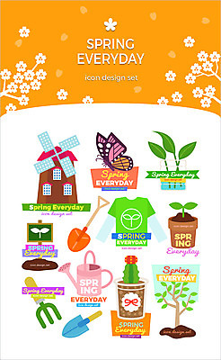 나무 식물 아이콘 한마리 옷 화분 나비 선인장 사람없음 세트 칠판 봄 물뿌리개 풍차 삽 삼지창 2D아이콘 AI파일 1 계절 창 곤충 파일형식 벡터