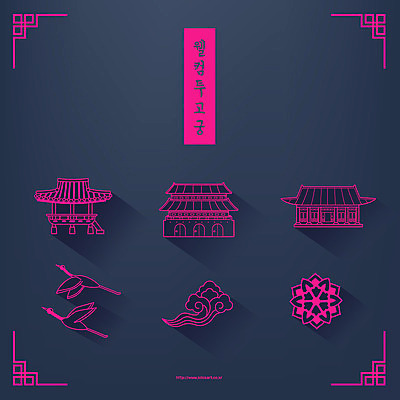 구름 한국전통 전통 포스터 백그라운드 일러스트 사람없음 세트 전통문양 궁전 학 경복궁 경회루 국내일러스트 AI파일 자연요소 문양 고건축 조류 한국 파일형식 벡터