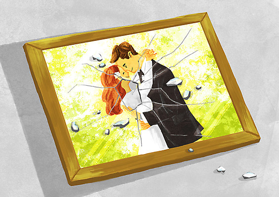 PSD 여자 남자 액자 일러스트 신혼부부 성인 균열 갈등 깨짐 이혼 산산조각 국내일러스트 부부 컨셉 모션 사람 손상 신혼 파일형식