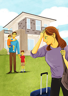 전신 PSD 부부 여자 남자 아들 어린이 일러스트 주택 여러명 상반신 성인 캐리어 슬픔 부부싸움 떠남 이혼 국내일러스트 커플 감정 다수 가족 모션 사람 건물 여행가방 싸움 파일형식