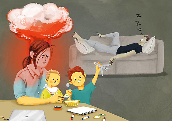 PSD 부부 여자 남자 아들 어린이 일러스트 여러명 성인 소파 육아 분노 아기 잠 이혼 국내일러스트 커플 감정 다수 의자 가족 사람 파일형식