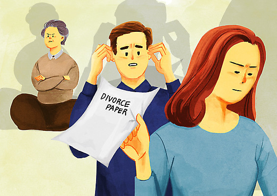 전신 PSD 부부 여자 노년 남자 일러스트 상반신 세명 시어머니 고부갈등 이혼 이혼서류 국내일러스트 커플 사람 성인 갈등 파일형식 시부모님