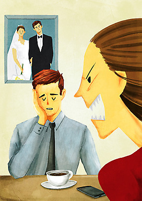 PSD 부부 여자 남자 액자 일러스트 상반신 성인 두명 분노 비교 싸움 이혼 국내일러스트 커플 감정 컨셉 모션 사람 파일형식