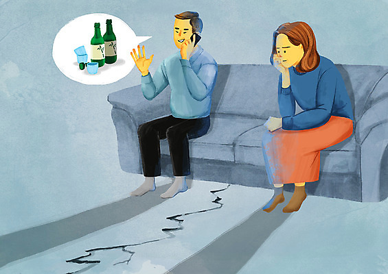 전신 PSD 부부 여자 남자 일러스트 주류 앉기 성인 두명 소파 짜증 균열 무관심 무시 이혼 국내일러스트 커플 감정 음료 의자 모션 사람 파일형식