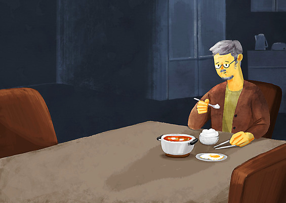 PSD 할아버지 노년 남자 일러스트 한명 앉기 상반신 식사 슬픔 고독 이혼 공허 국내일러스트 1 감정 컨셉 모션 사람 성인 파일형식