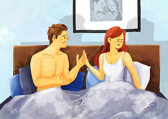 PSD 부부 여자 남자 액자 일러스트 상반신 성인 두명 침대 좌절 거절 이혼 국내일러스트 커플 감정 가구 컨셉 사람 파일형식