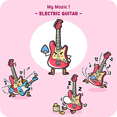 캐릭터 악기 연주 일러스트 사람없음 동전 기타 잠 일러캐릭터 AI파일 음악 돈 현악기 파일형식 벡터