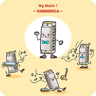 캐릭터 악기 연주 음표 일러스트 사람없음 지휘 하모니카 일러캐릭터 AI파일 기호 음악 관악기 파일형식 벡터