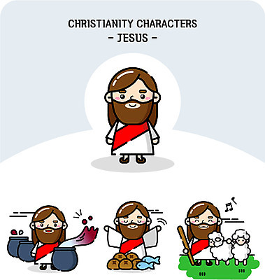 캐릭터 남자 종교 음식 일러스트 여러명 양 항아리 예수 종교캐릭터 일러캐릭터 AI파일 다수 포유류 사람 도자기 신_종교 파일형식 벡터